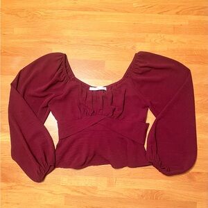 Altar’d State Burgundy Long Sleeve Tie Back Top Size Small